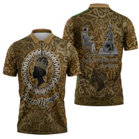 Queen Nzinga Zipper Polo Shirt Cowrie Crown Silhouette Royal Power - Wonder Print Shop
