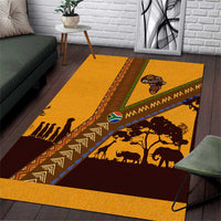 Tribal Africa Heritage with South Africa Flag Area Rug Wildlife Silhouettes in Earthy Yellow and Brown