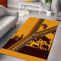 Tribal Africa Heritage with South Africa Flag Area Rug Wildlife Silhouettes in Earthy Yellow and Brown