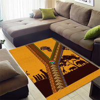 Tribal Africa Heritage with South Africa Flag Area Rug Wildlife Silhouettes in Earthy Yellow and Brown