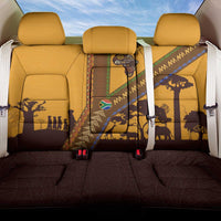 Tribal Africa Heritage with South Africa Flag Back Car Seat Cover Wildlife Silhouettes in Earthy Yellow and Brown