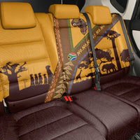 Tribal Africa Heritage with South Africa Flag Back Car Seat Cover Wildlife Silhouettes in Earthy Yellow and Brown