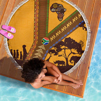 Tribal Africa Heritage with South Africa Flag Beach Blanket Wildlife Silhouettes in Earthy Yellow and Brown