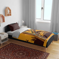Tribal Africa Heritage with South Africa Flag Bedding Set Wildlife Silhouettes in Earthy Yellow and Brown