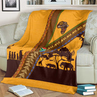 Tribal Africa Heritage with South Africa Flag Blanket Wildlife Silhouettes in Earthy Yellow and Brown