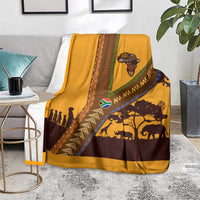 Tribal Africa Heritage with South Africa Flag Blanket Wildlife Silhouettes in Earthy Yellow and Brown
