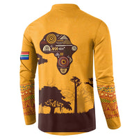 Tribal Africa Heritage with South Africa Flag Button Sweatshirt Wildlife Silhouettes in Earthy Yellow and Brown