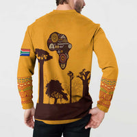 Tribal Africa Heritage with South Africa Flag Button Sweatshirt Wildlife Silhouettes in Earthy Yellow and Brown