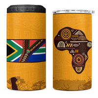 Tribal Africa Heritage with South Africa Flag 4 in 1 Can Cooler Tumbler Wildlife Silhouettes in Earthy Yellow and Brown