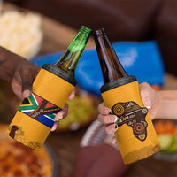 Tribal Africa Heritage with South Africa Flag 4 in 1 Can Cooler Tumbler Wildlife Silhouettes in Earthy Yellow and Brown