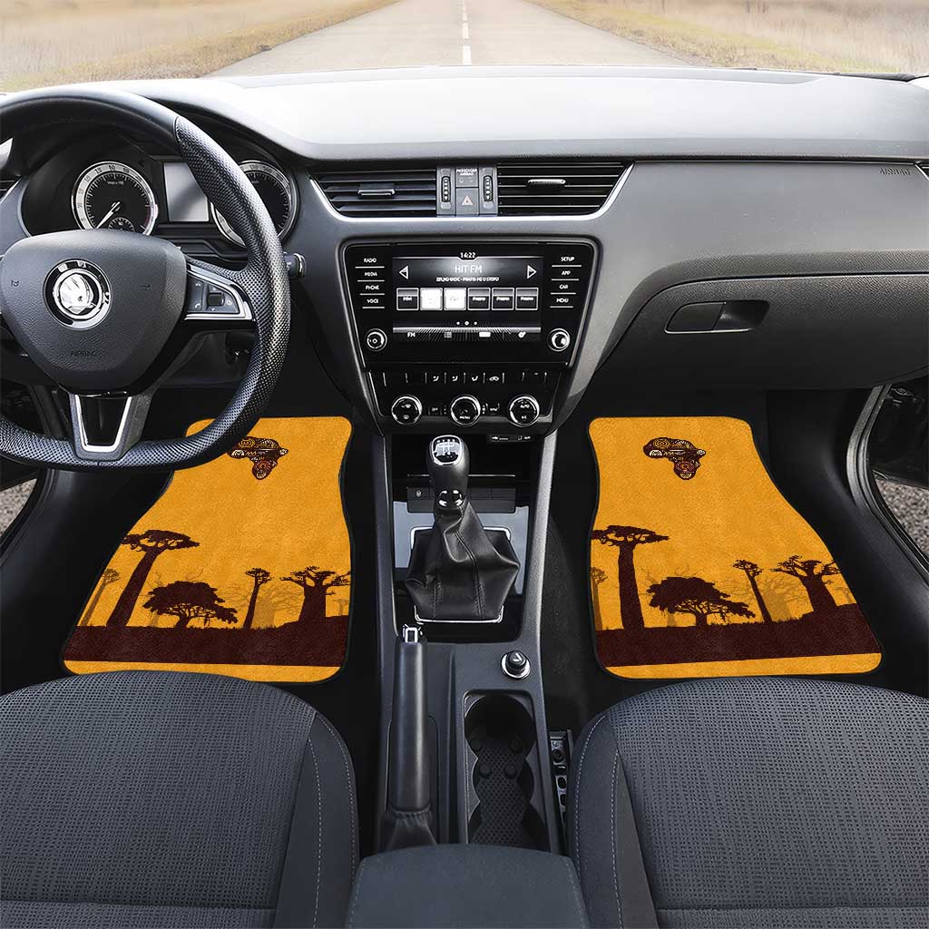 Tribal Africa Heritage with South Africa Flag Car Mats Wildlife Silhouettes in Earthy Yellow and Brown