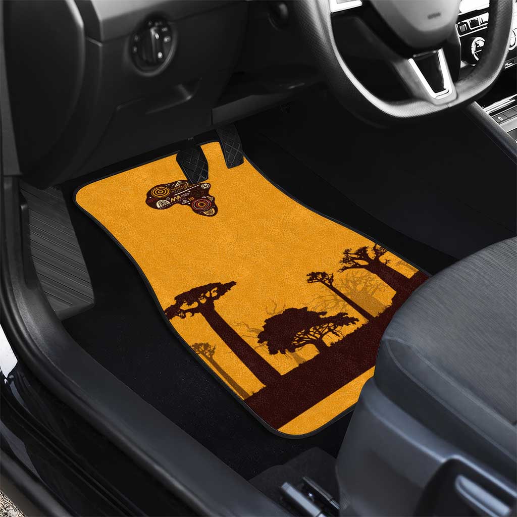 Tribal Africa Heritage with South Africa Flag Car Mats Wildlife Silhouettes in Earthy Yellow and Brown