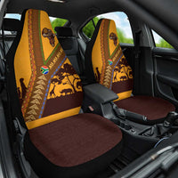 Tribal Africa Heritage with South Africa Flag Car Seat Cover Wildlife Silhouettes in Earthy Yellow and Brown