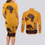 Tribal Africa Heritage with South Africa Flag Couples Matching Long Sleeve Bodycon Dress and Long Sleeve Button Shirt Wildlife Silhouettes in Earthy Yellow and Brown