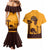 Tribal Africa Heritage with South Africa Flag Couples Matching Mermaid Dress and Hawaiian Shirt Wildlife Silhouettes in Earthy Yellow and Brown