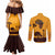Tribal Africa Heritage with South Africa Flag Couples Matching Mermaid Dress and Long Sleeve Button Shirt Wildlife Silhouettes in Earthy Yellow and Brown