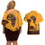 Tribal Africa Heritage with South Africa Flag Couples Matching Off Shoulder Short Dress and Hawaiian Shirt Wildlife Silhouettes in Earthy Yellow and Brown