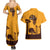 Tribal Africa Heritage with South Africa Flag Couples Matching Summer Maxi Dress and Hawaiian Shirt Wildlife Silhouettes in Earthy Yellow and Brown