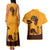 Tribal Africa Heritage with South Africa Flag Couples Matching Tank Maxi Dress and Hawaiian Shirt Wildlife Silhouettes in Earthy Yellow and Brown