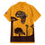 Tribal Africa Heritage with South Africa Flag Family Matching Off The Shoulder Long Sleeve Dress and Hawaiian Shirt Wildlife Silhouettes in Earthy Yellow and Brown