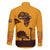 Tribal Africa Heritage with South Africa Flag Family Matching Off The Shoulder Long Sleeve Dress and Hawaiian Shirt Wildlife Silhouettes in Earthy Yellow and Brown