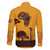 Tribal Africa Heritage with South Africa Flag Family Matching Off Shoulder Short Dress and Hawaiian Shirt Wildlife Silhouettes in Earthy Yellow and Brown