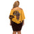 Tribal Africa Heritage with South Africa Flag Family Matching Off Shoulder Short Dress and Hawaiian Shirt Wildlife Silhouettes in Earthy Yellow and Brown