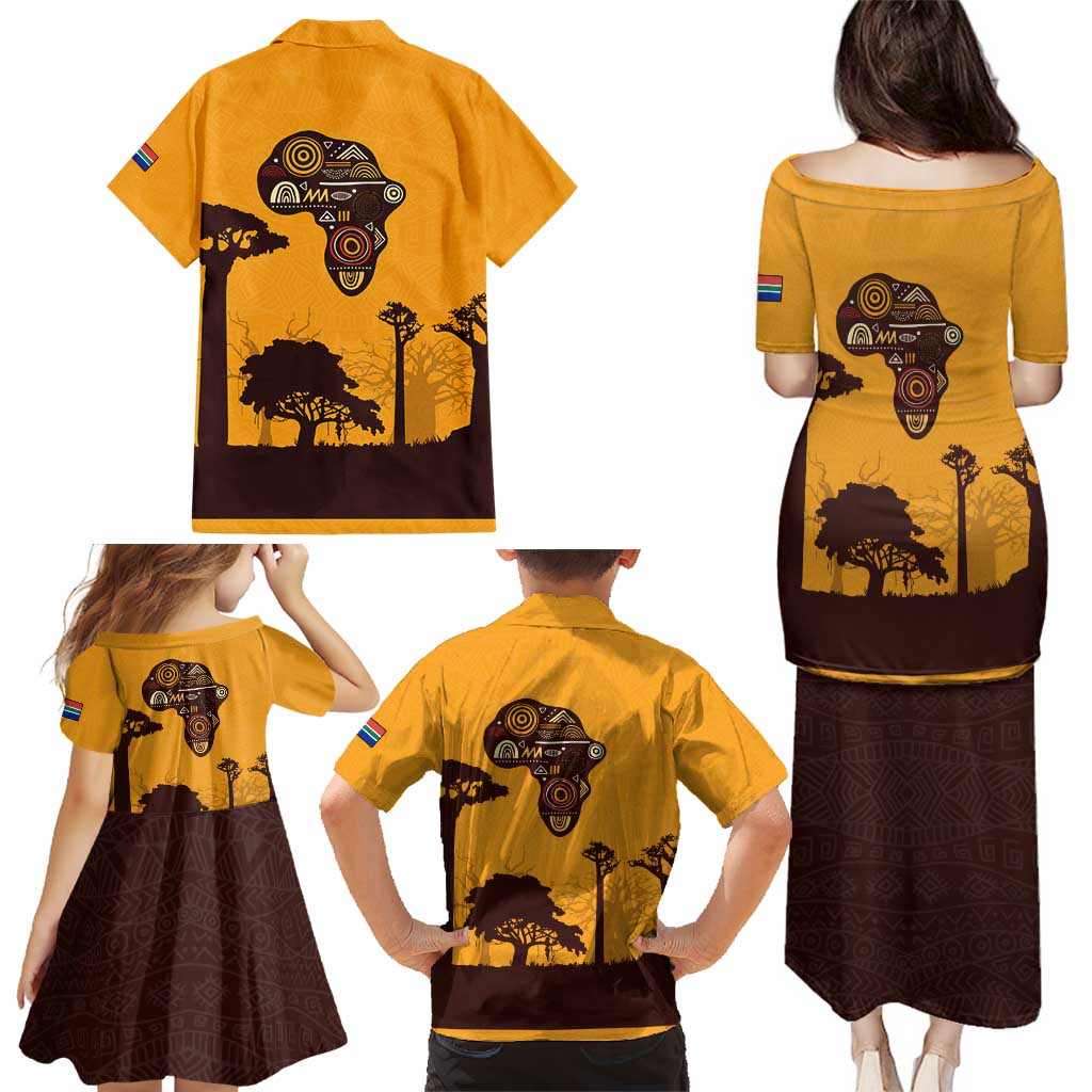 Tribal Africa Heritage with South Africa Flag Family Matching Puletasi and Hawaiian Shirt Wildlife Silhouettes in Earthy Yellow and Brown