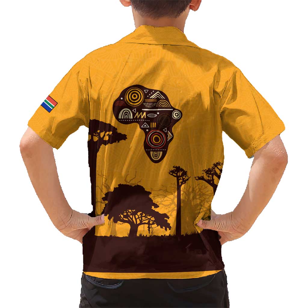 Tribal Africa Heritage with South Africa Flag Family Matching Short Sleeve Bodycon Dress and Hawaiian Shirt Wildlife Silhouettes in Earthy Yellow and Brown