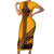 Tribal Africa Heritage with South Africa Flag Family Matching Short Sleeve Bodycon Dress and Hawaiian Shirt Wildlife Silhouettes in Earthy Yellow and Brown