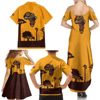 Tribal Africa Heritage with South Africa Flag Family Matching Summer Maxi Dress and Hawaiian Shirt Wildlife Silhouettes in Earthy Yellow and Brown