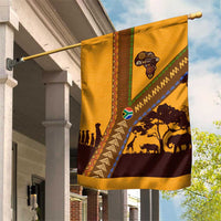 Tribal Africa Heritage with South Africa Flag Garden Flag Wildlife Silhouettes in Earthy Yellow and Brown