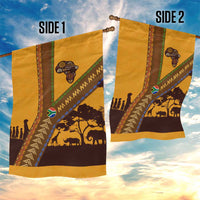 Tribal Africa Heritage with South Africa Flag Garden Flag Wildlife Silhouettes in Earthy Yellow and Brown