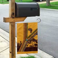 Tribal Africa Heritage with South Africa Flag Garden Flag Wildlife Silhouettes in Earthy Yellow and Brown