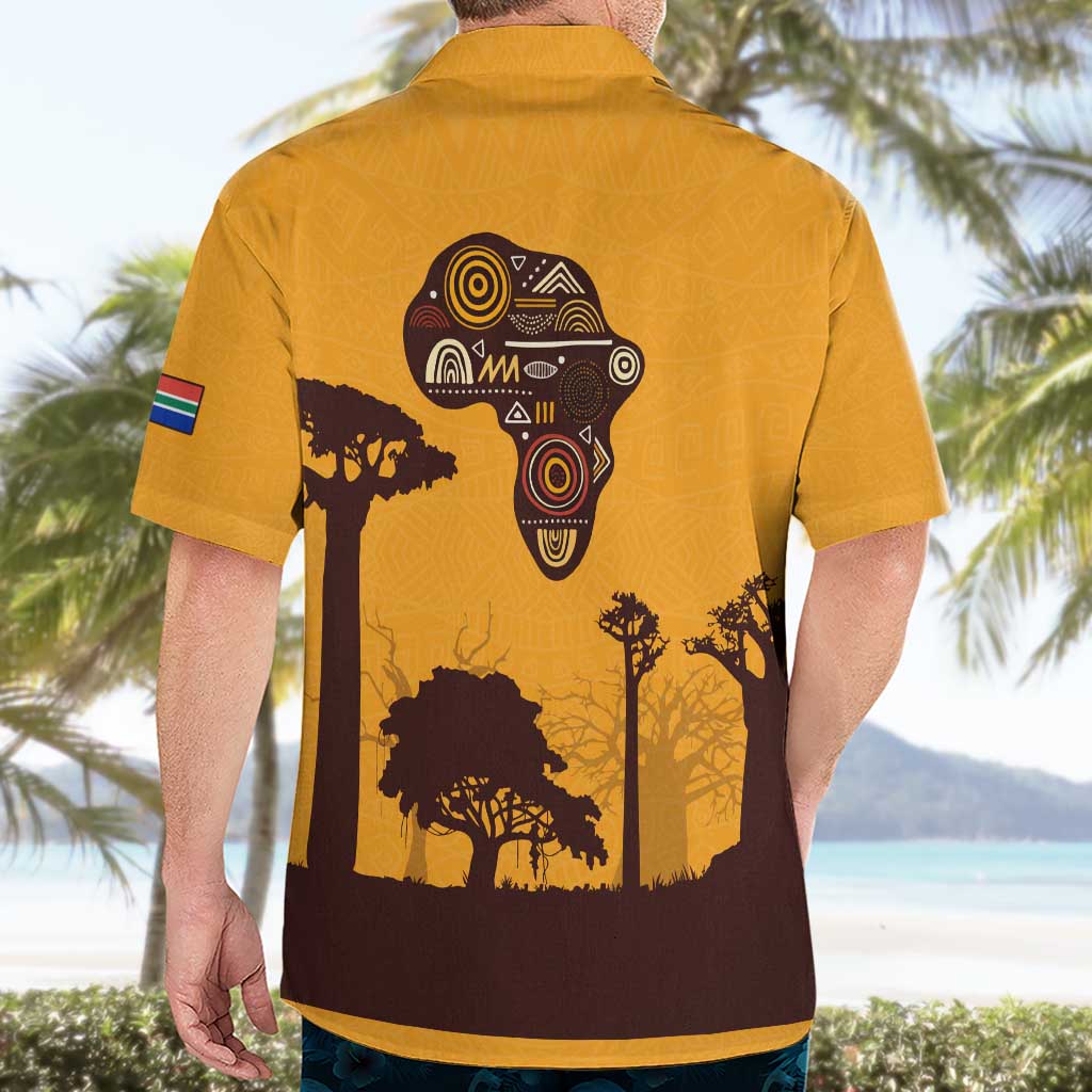 Tribal Africa Heritage with South Africa Flag Hawaiian Shirt Wildlife Silhouettes in Earthy Yellow and Brown