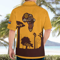 Tribal Africa Heritage with South Africa Flag Hawaiian Shirt Wildlife Silhouettes in Earthy Yellow and Brown