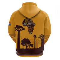 Tribal Africa Heritage with South Africa Flag Hoodie Wildlife Silhouettes in Earthy Yellow and Brown