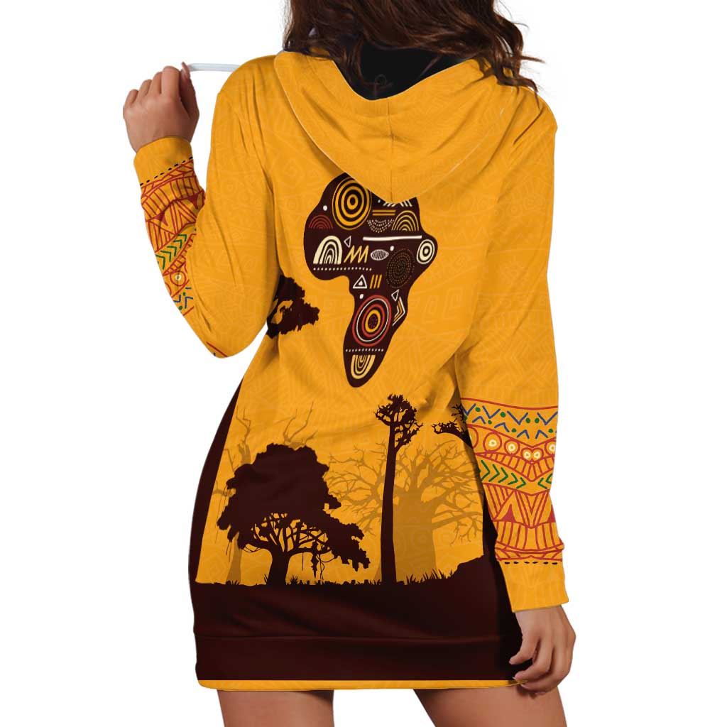 Tribal Africa Heritage with South Africa Flag Hoodie Dress Wildlife Silhouettes in Earthy Yellow and Brown