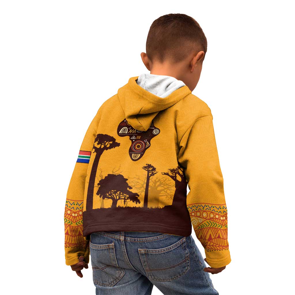 Tribal Africa Heritage with South Africa Flag Kid Hoodie Wildlife Silhouettes in Earthy Yellow and Brown