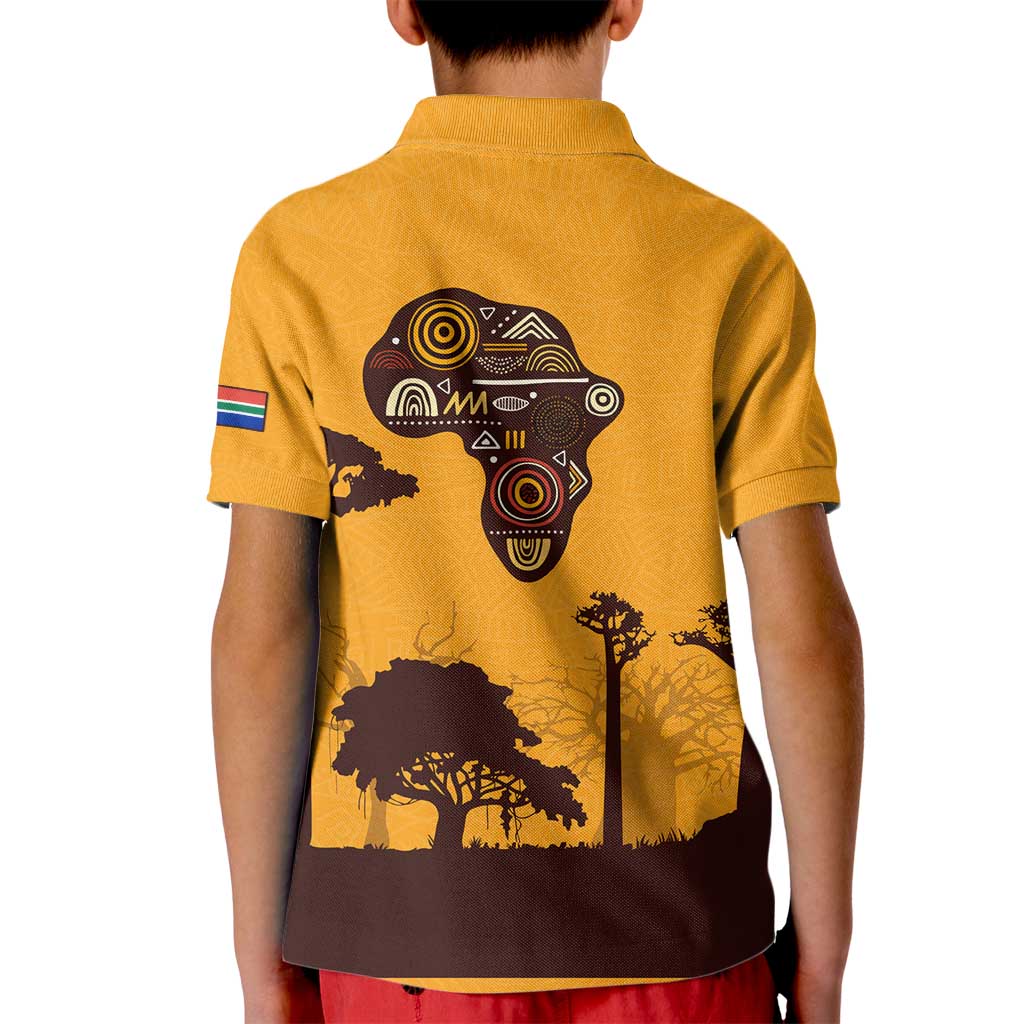 Tribal Africa Heritage with South Africa Flag Kid Polo Shirt Wildlife Silhouettes in Earthy Yellow and Brown