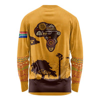Tribal Africa Heritage with South Africa Flag Long Sleeve Shirt Wildlife Silhouettes in Earthy Yellow and Brown