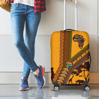 Tribal Africa Heritage with South Africa Flag Luggage Cover Wildlife Silhouettes in Earthy Yellow and Brown
