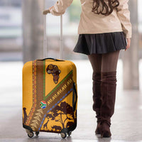 Tribal Africa Heritage with South Africa Flag Luggage Cover Wildlife Silhouettes in Earthy Yellow and Brown