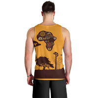 Tribal Africa Heritage with South Africa Flag Men Tank Top Wildlife Silhouettes in Earthy Yellow and Brown