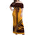 Tribal Africa Heritage with South Africa Flag Off Shoulder Maxi Dress Wildlife Silhouettes in Earthy Yellow and Brown