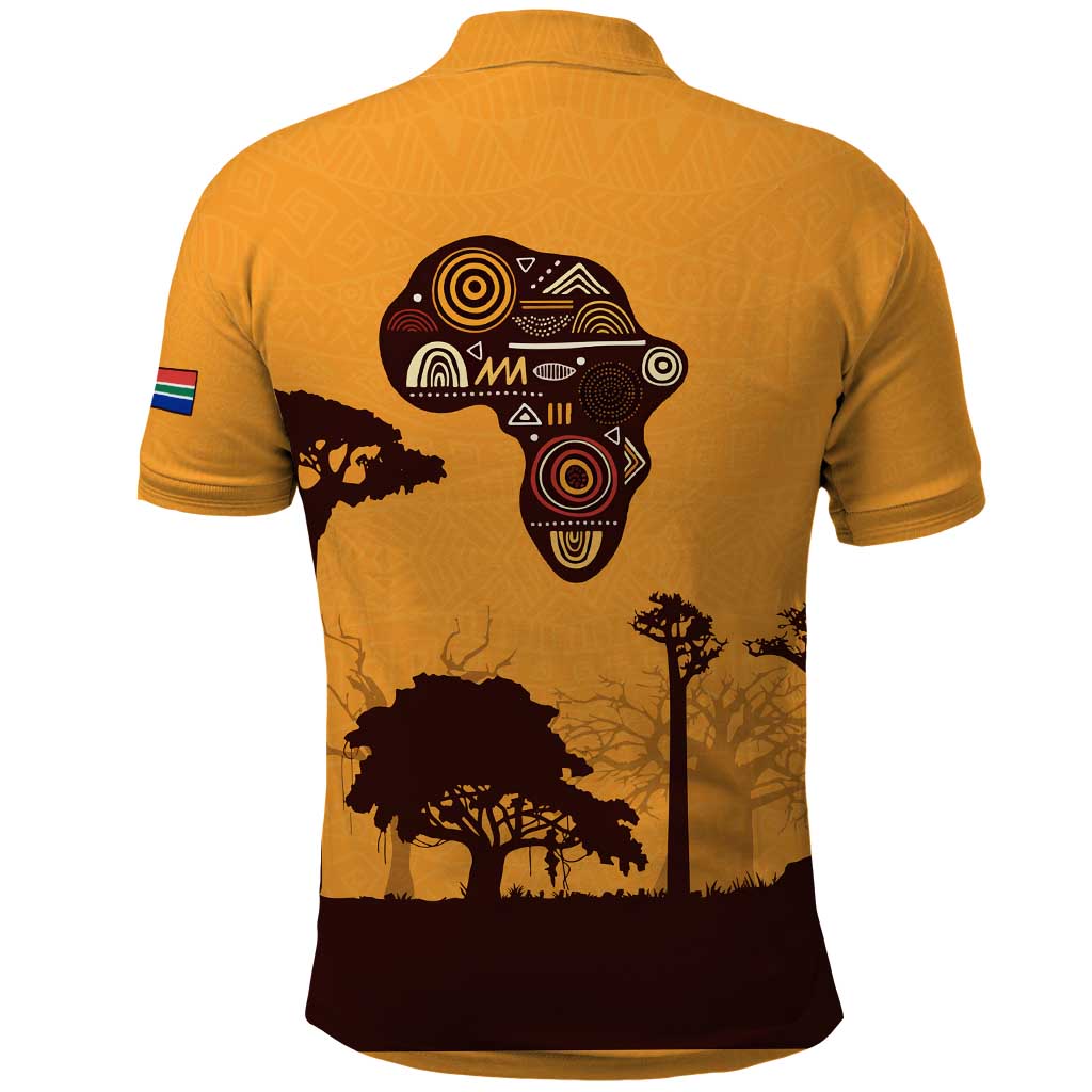 Tribal Africa Heritage with South Africa Flag Polo Shirt Wildlife Silhouettes in Earthy Yellow and Brown