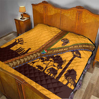 Tribal Africa Heritage with South Africa Flag Quilt Wildlife Silhouettes in Earthy Yellow and Brown