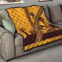 Tribal Africa Heritage with South Africa Flag Quilt Wildlife Silhouettes in Earthy Yellow and Brown