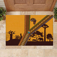 Tribal Africa Heritage with South Africa Flag Rubber Doormat Wildlife Silhouettes in Earthy Yellow and Brown