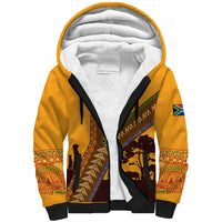 Tribal Africa Heritage with South Africa Flag Sherpa Hoodie Wildlife Silhouettes in Earthy Yellow and Brown